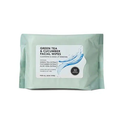 30-Pack Green Tea and Cucumber Facial Cleansing Wipes