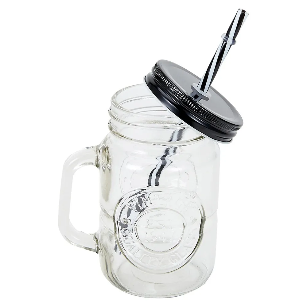 Badge Mason Jar Mug and Straw