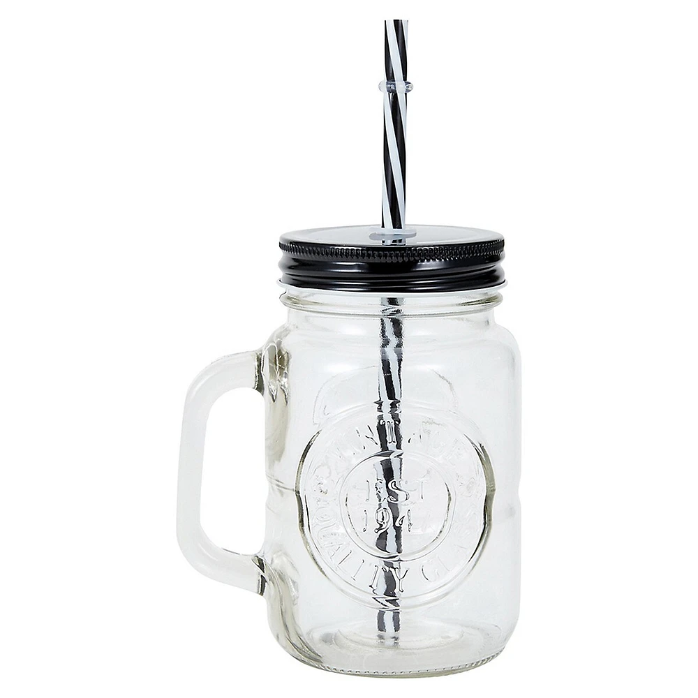 Badge Mason Jar Mug and Straw