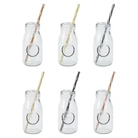 6-Piece Milk Bottle Drink Set With Straws