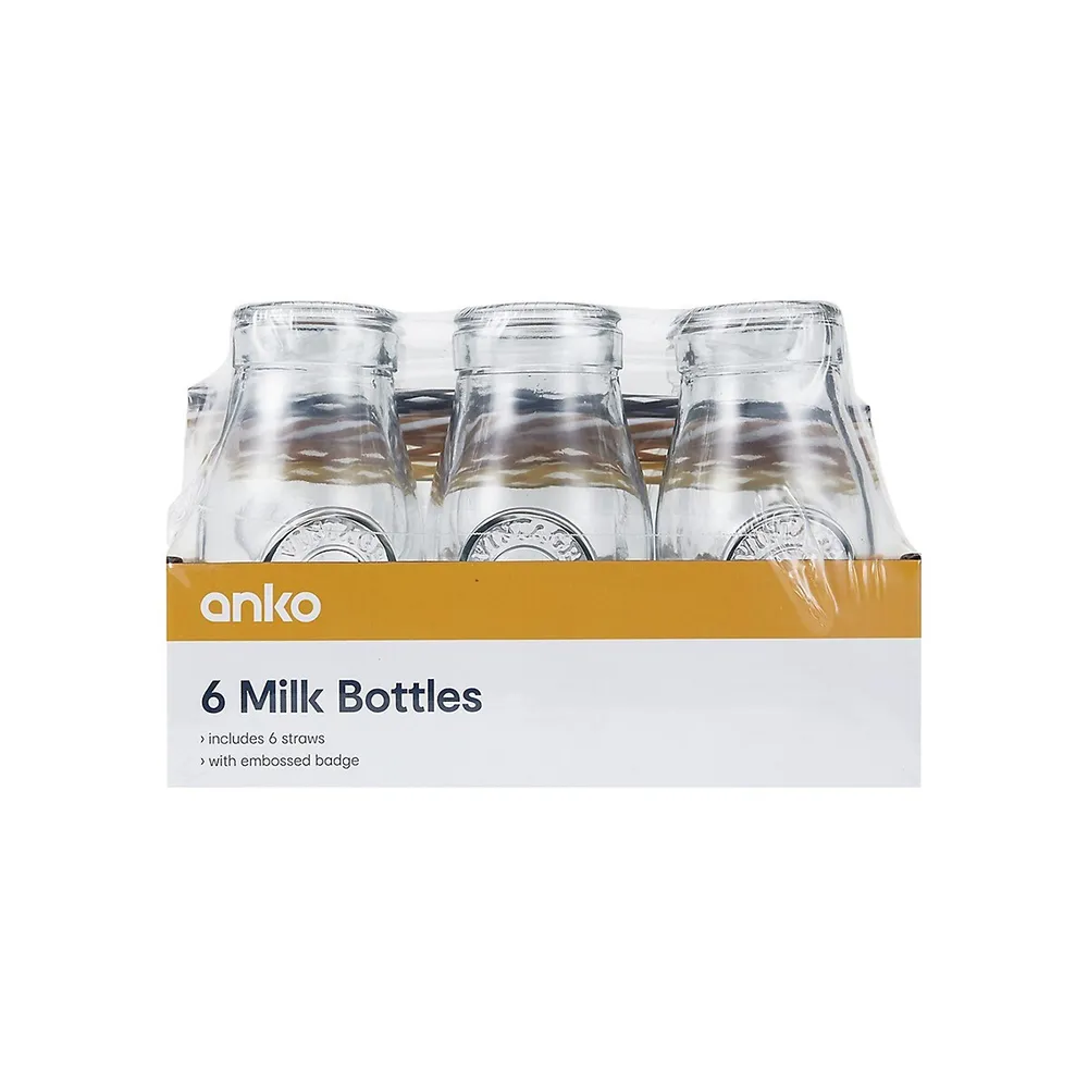 6-Piece Milk Bottle Drink Set With Straws