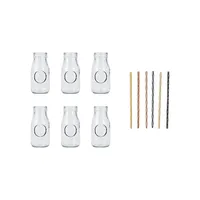 6-Piece Milk Bottle Drink Set With Straws