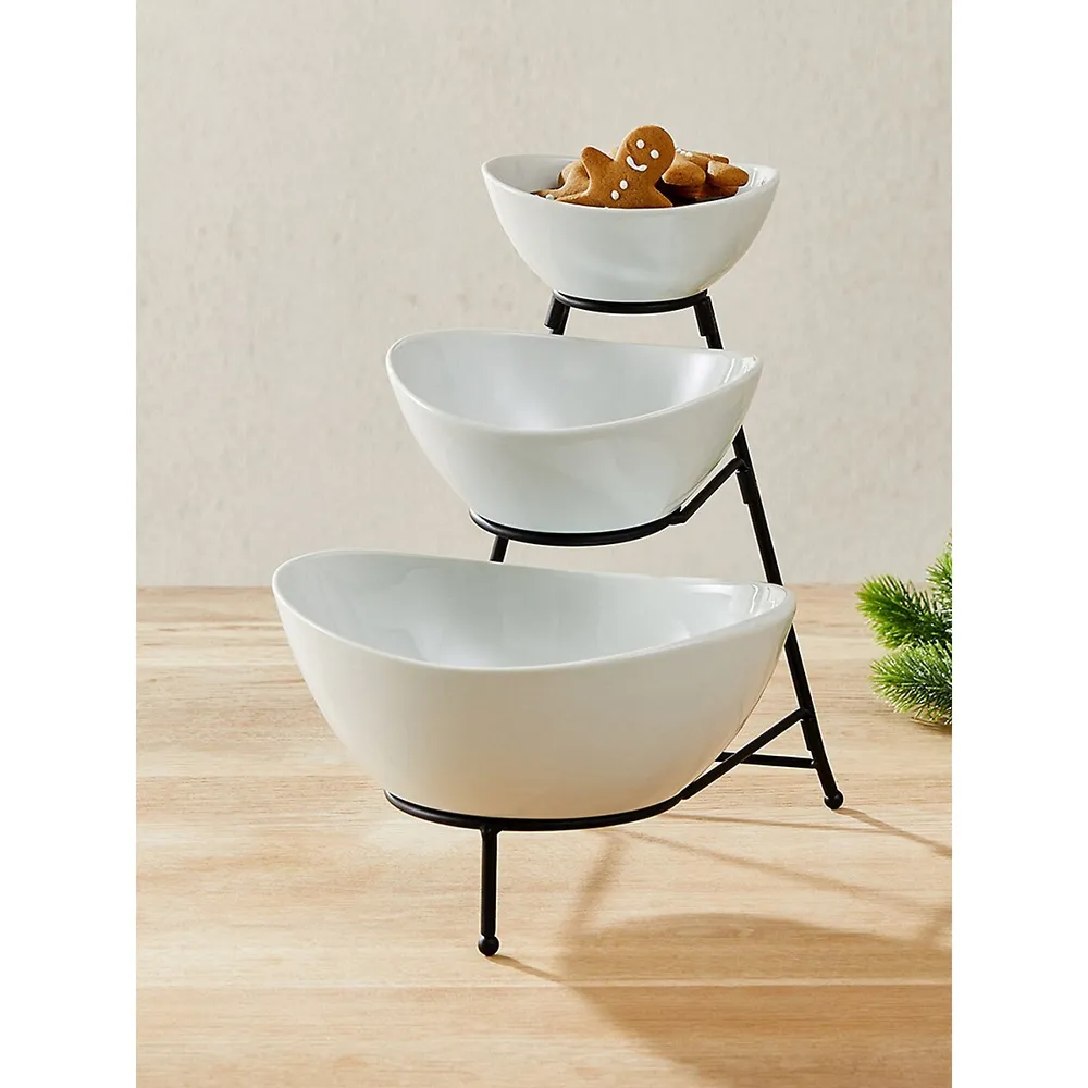 3-Tier Serving Stand With Oval Bowls