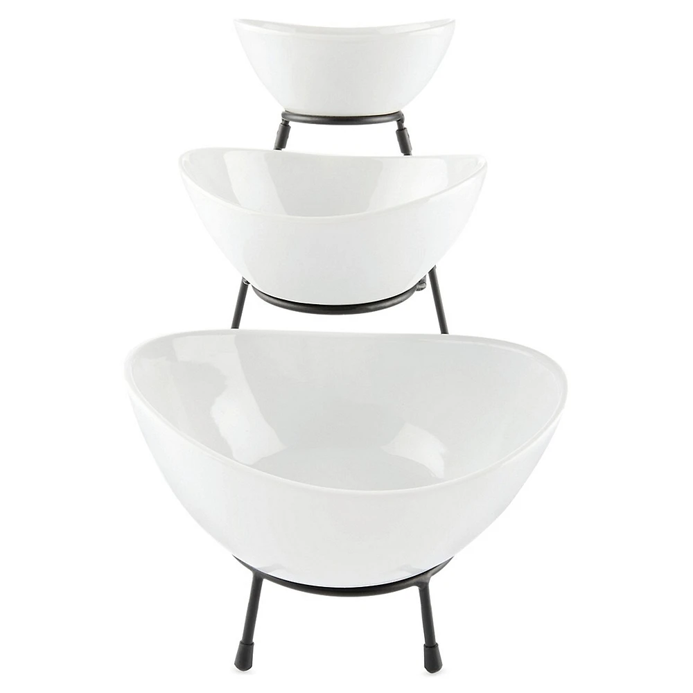 3-Tier Serving Stand With Oval Bowls