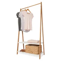 Bamboo Garment Rack With White Shelves