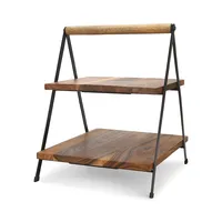 2-Tier Wood and Iron Serving Stand