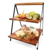 2-Tier Wood and Iron Serving Stand