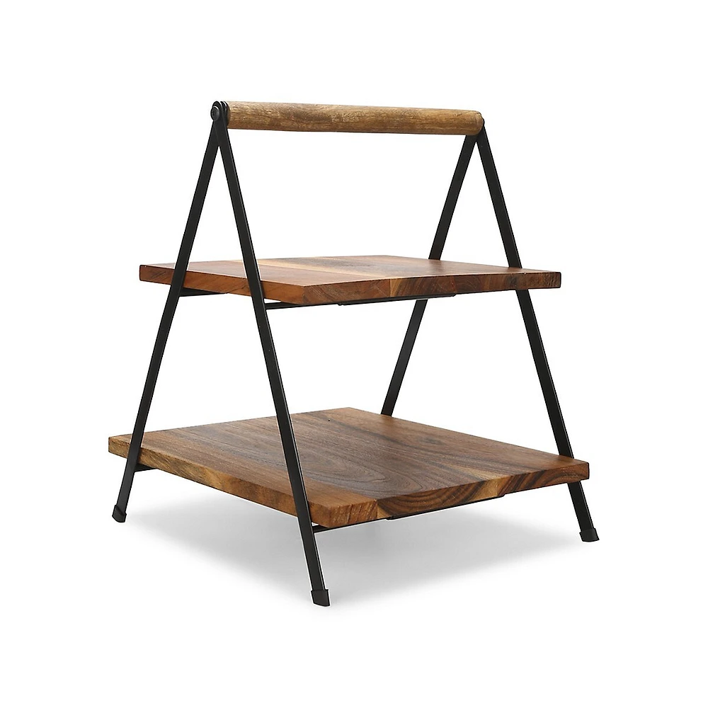 2-Tier Wood and Iron Serving Stand