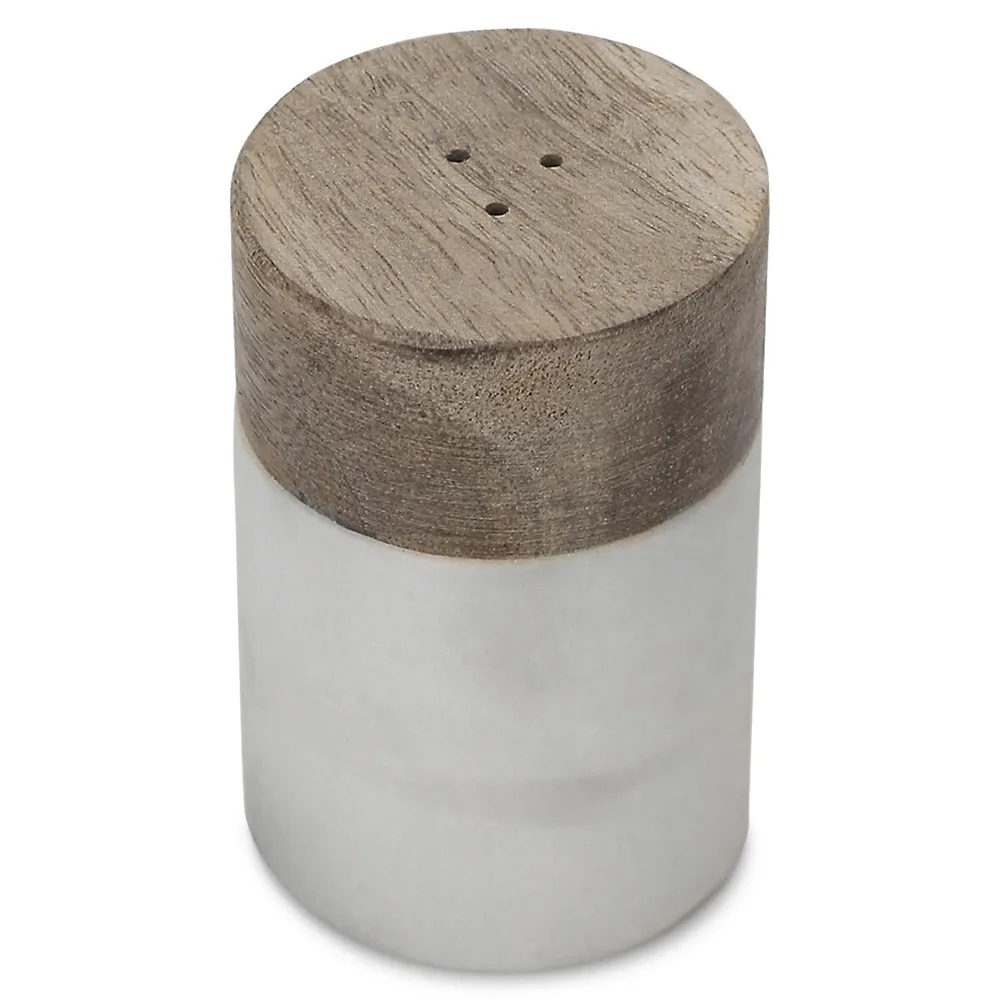 2-Piece Wood And Marble Salt and Pepper Shaker Set