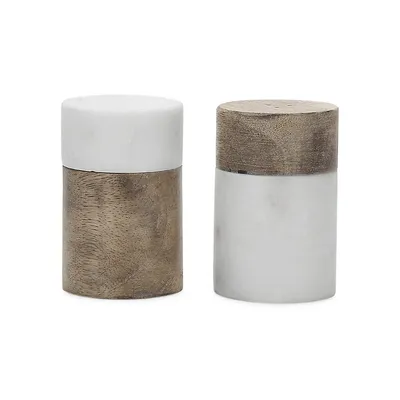 2-Piece Wood And Marble Salt and Pepper Shaker Set