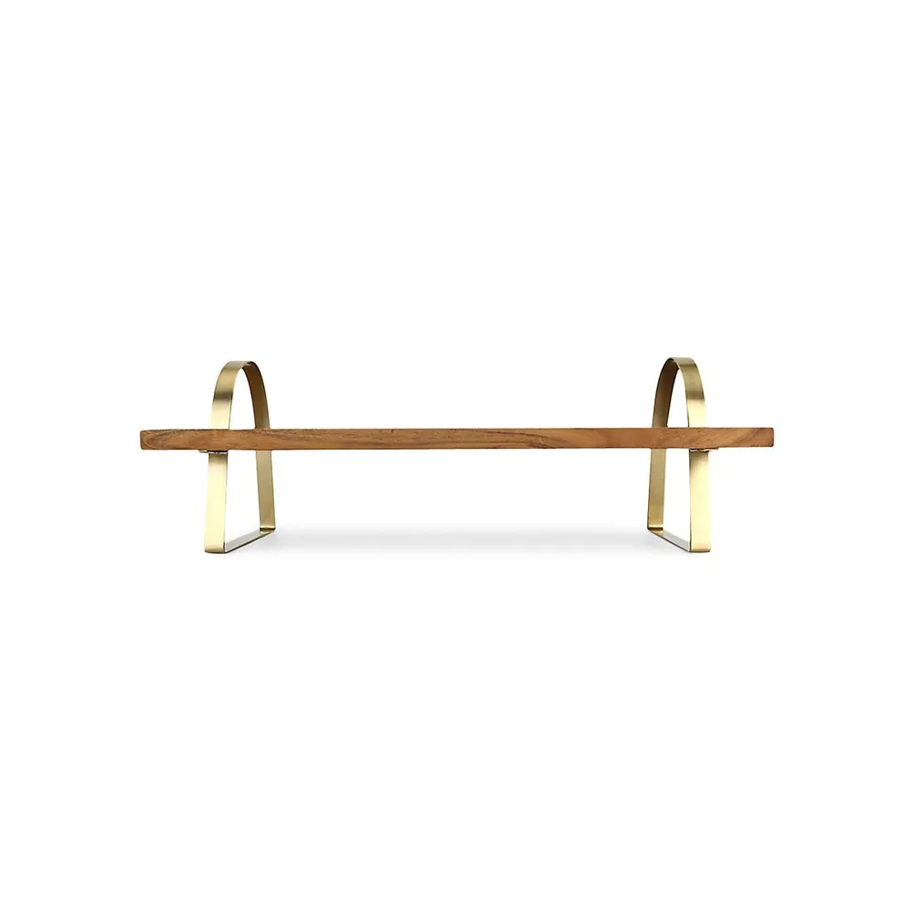 Acacia Rectanglular Serving Stand With Goldtone Handles