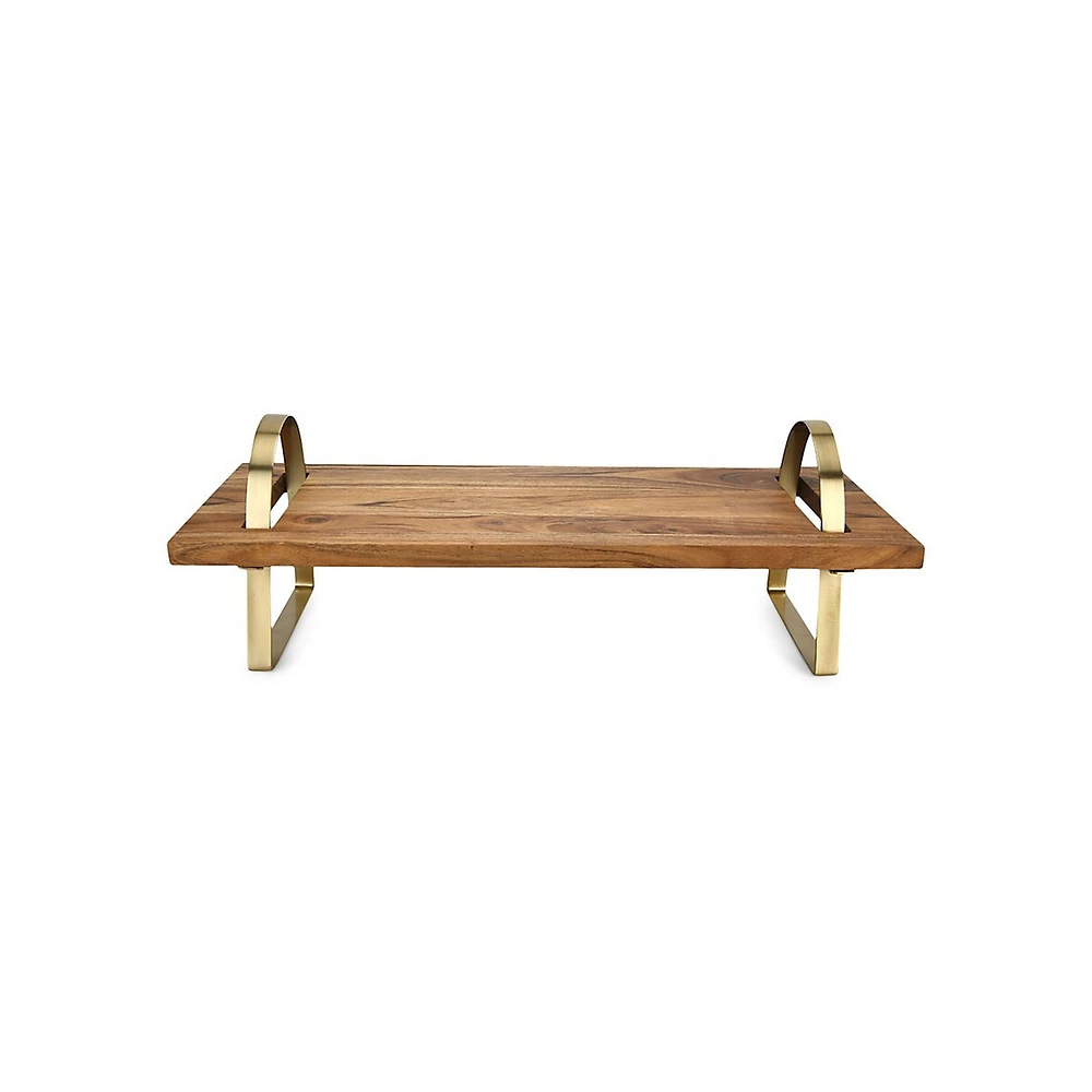 Acacia Rectanglular Serving Stand With Goldtone Handles