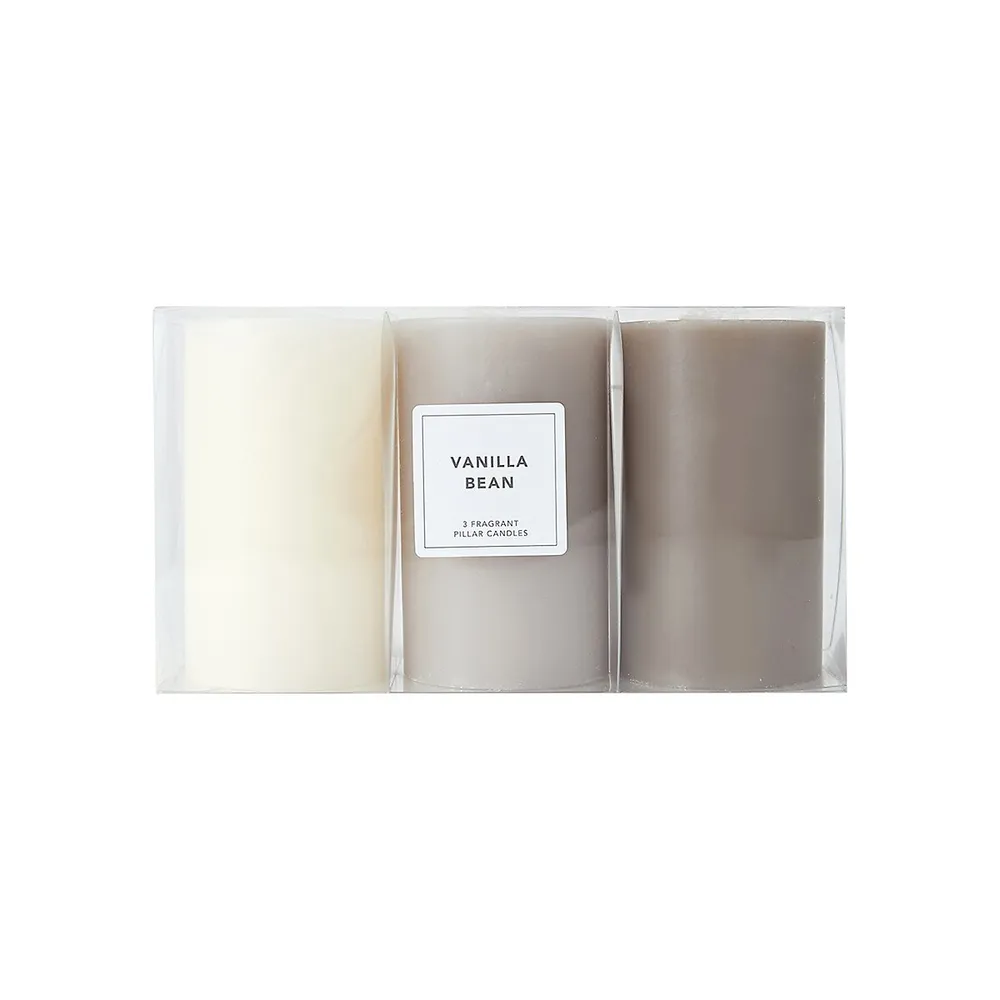 3-Pack Vanilla Bean Scented Pillar Candles