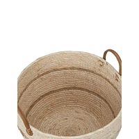 Tan Stripe Rope Basket With Handles