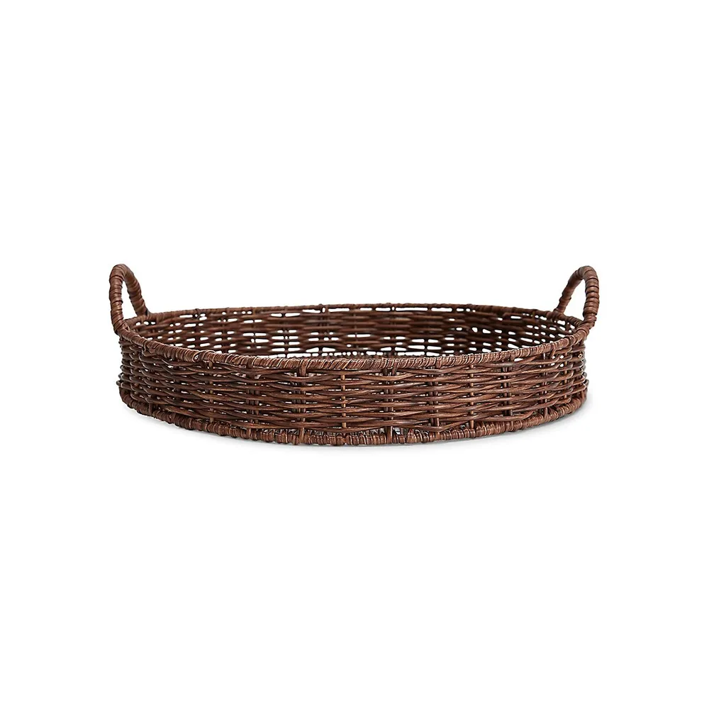 Rattan-Look Round Tray With Handles