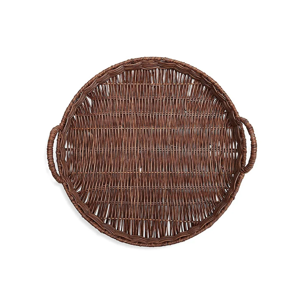 Rattan-Look Round Tray With Handles