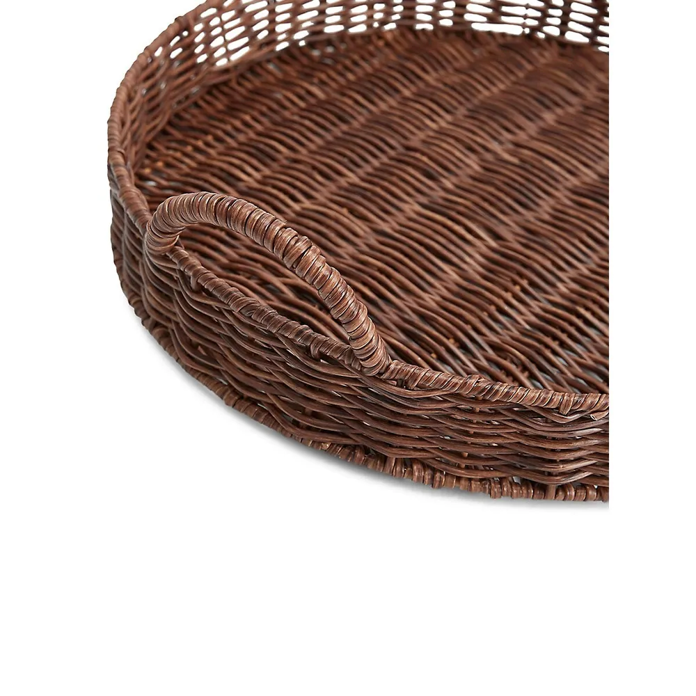 Rattan-Look Round Tray With Handles