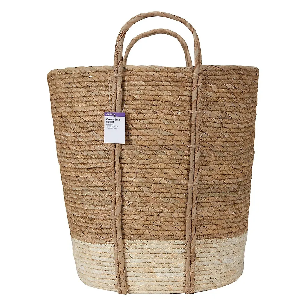 Cream Base Rope Basket With Handles