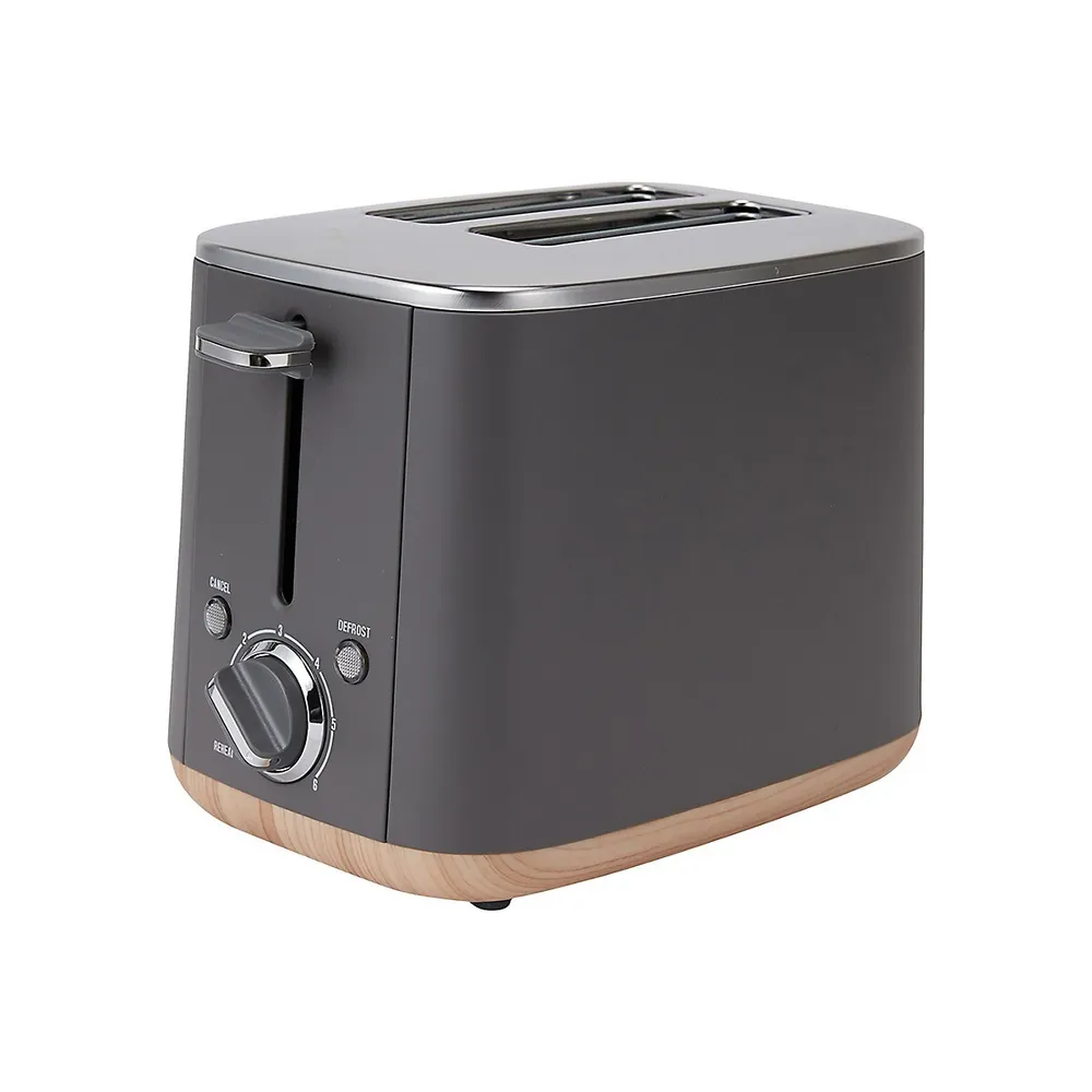 2-Slice Wood-Base Stainless Steel Toaster