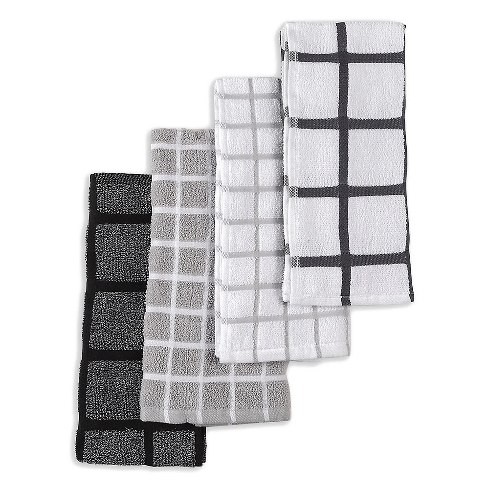 4-Piece Grid Terry Tea Towel Set