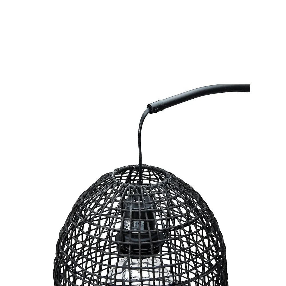 Black Rattan-Shade Floor Lamp