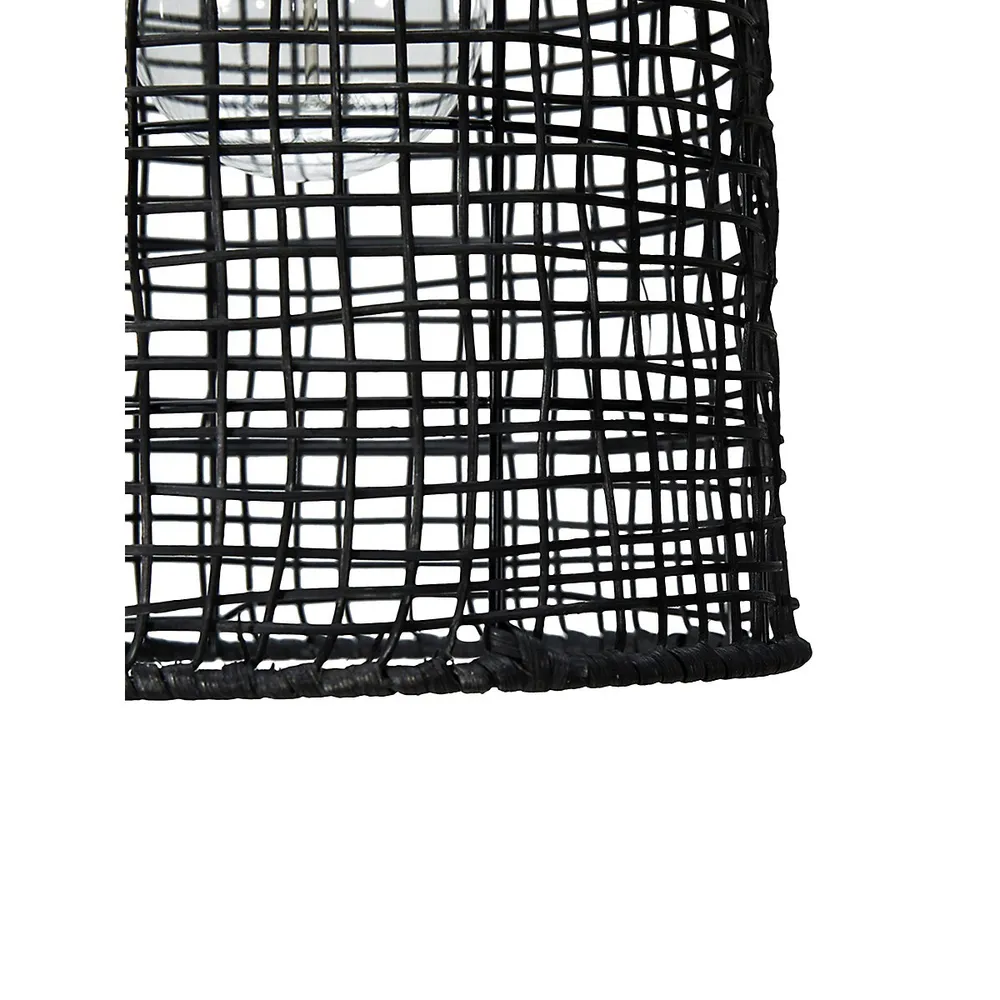 Black Rattan-Shade Floor Lamp