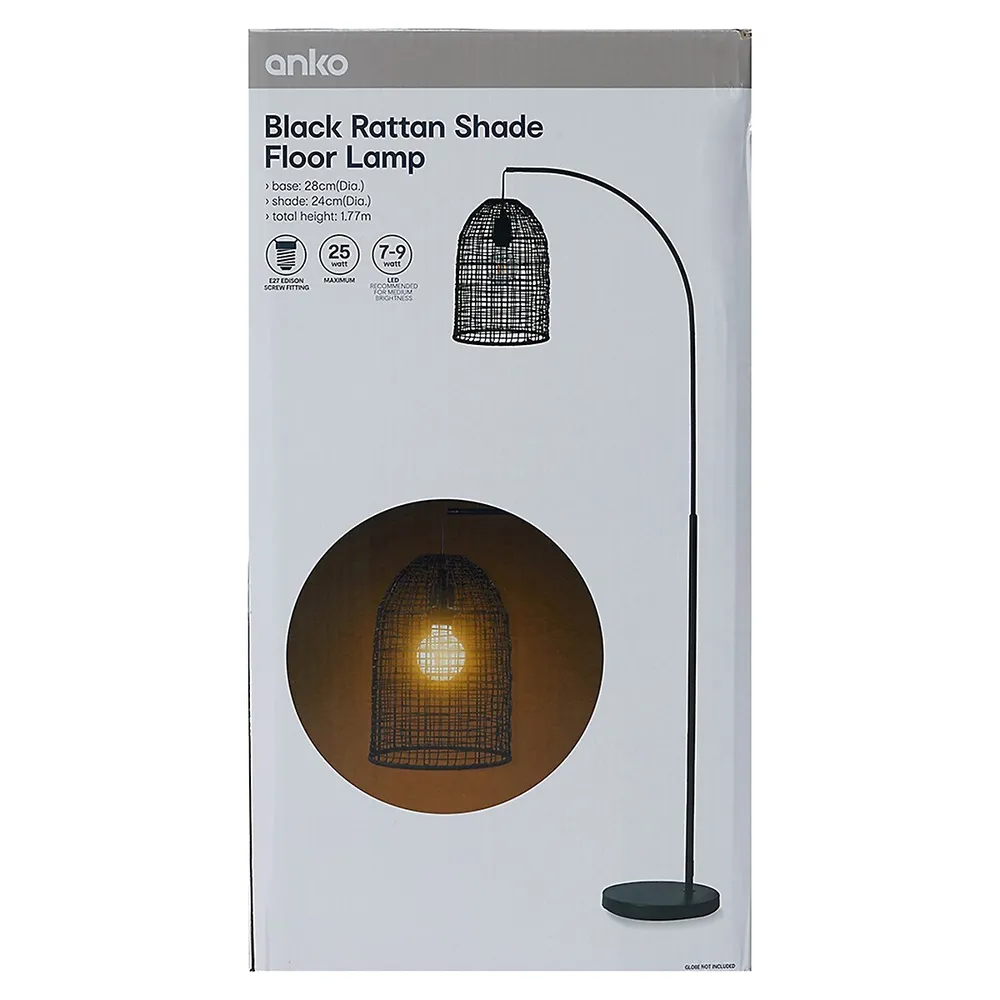 Black Rattan-Shade Floor Lamp