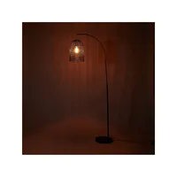 Black Rattan-Shade Floor Lamp
