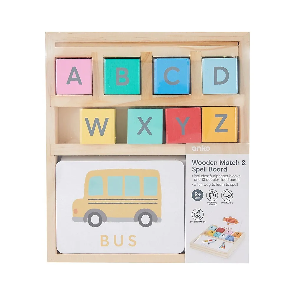Wooden Match and Spell Board