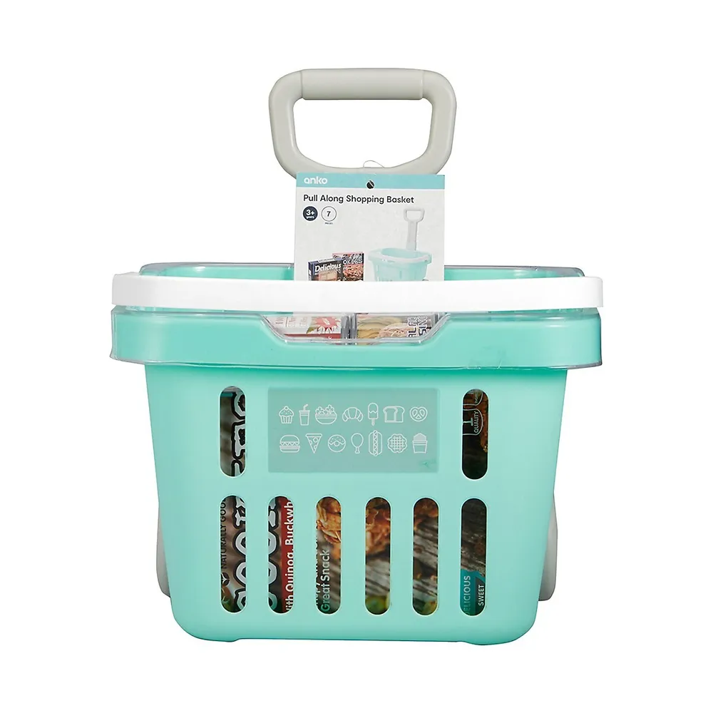 7-Piece Pull-Along Shopping Basket Toy