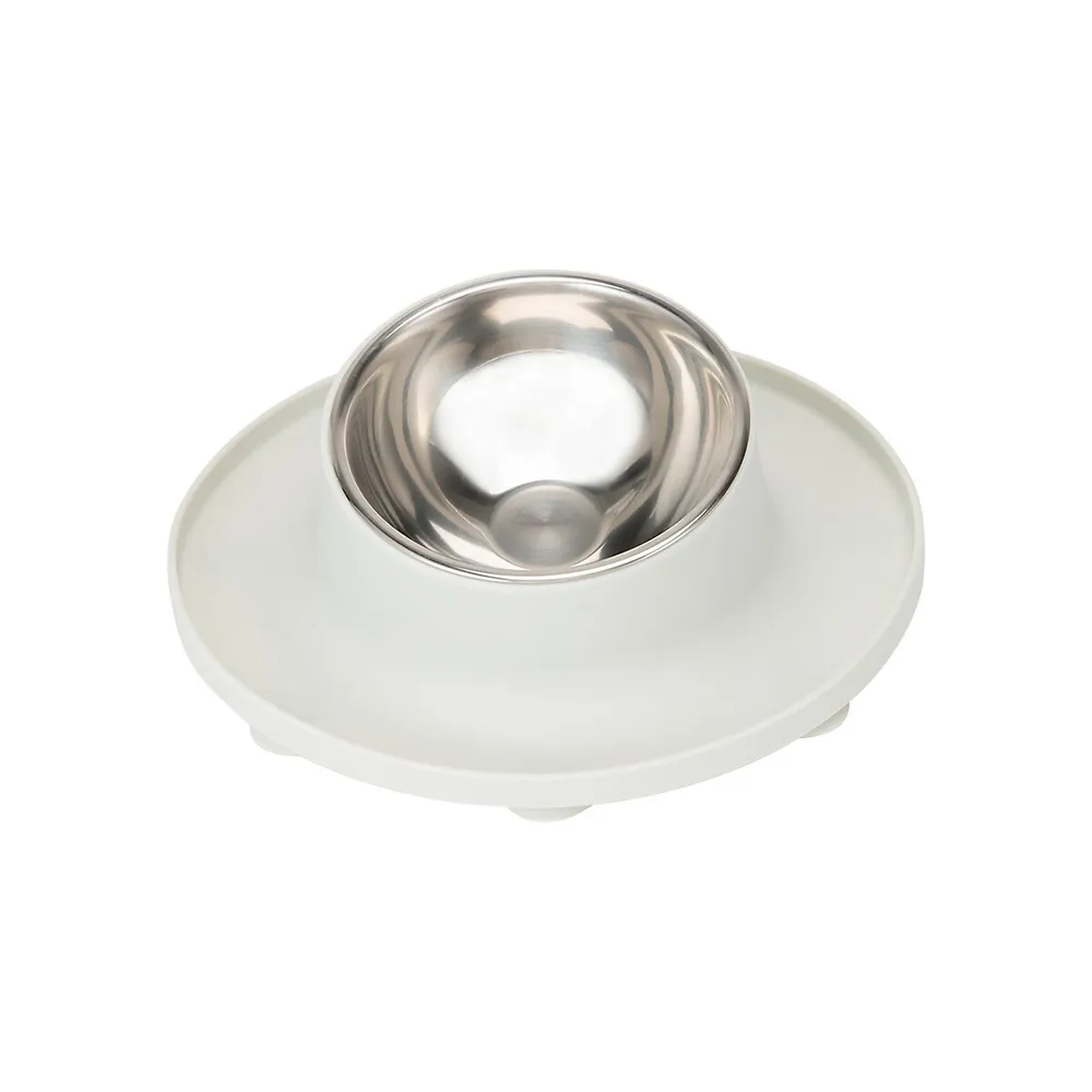 Stainless Steel And Rubber-Base Angled Pet Bowl