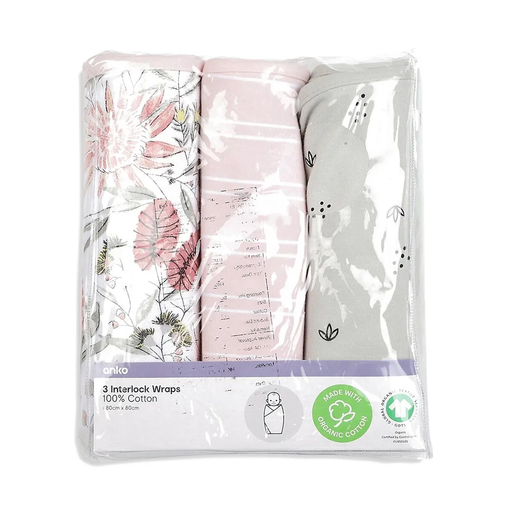 3-Pack Organic Cotton Baby Wraps