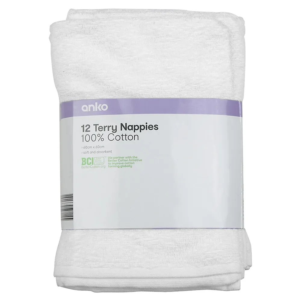 12-Pack Cotton Terry Diapers