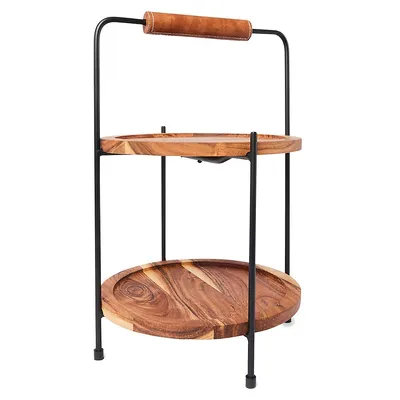 2-Tier Wood and Metal Serving Stand