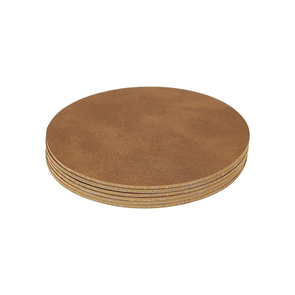 6-Piece Leather-Look Round Coaster Set