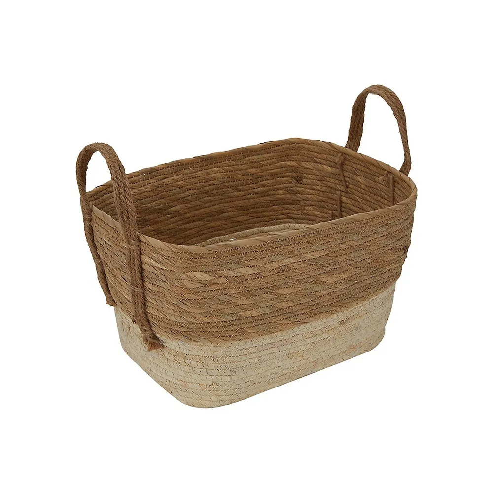 Two-Tone Rectangle Rope Basket With Handles