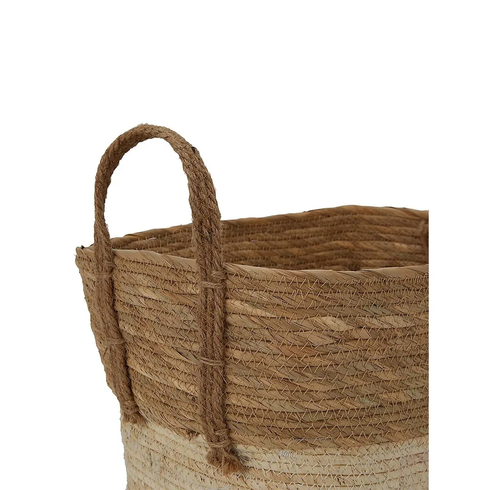 Two-Tone Rectangle Rope Basket With Handles