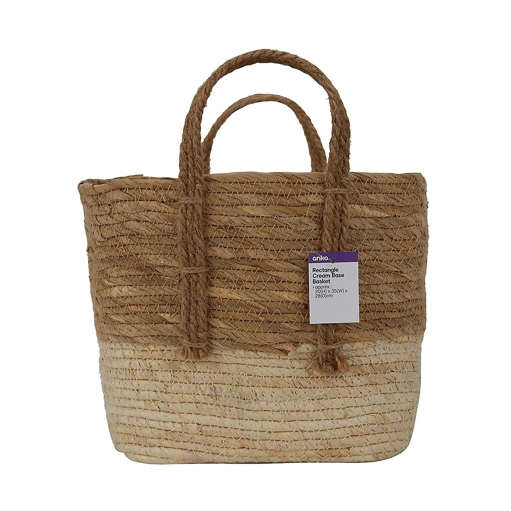 Two-Tone Rectangle Rope Basket With Handles