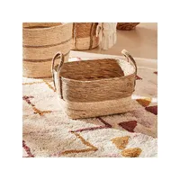 Two-Tone Rectangle Rope Basket With Handles
