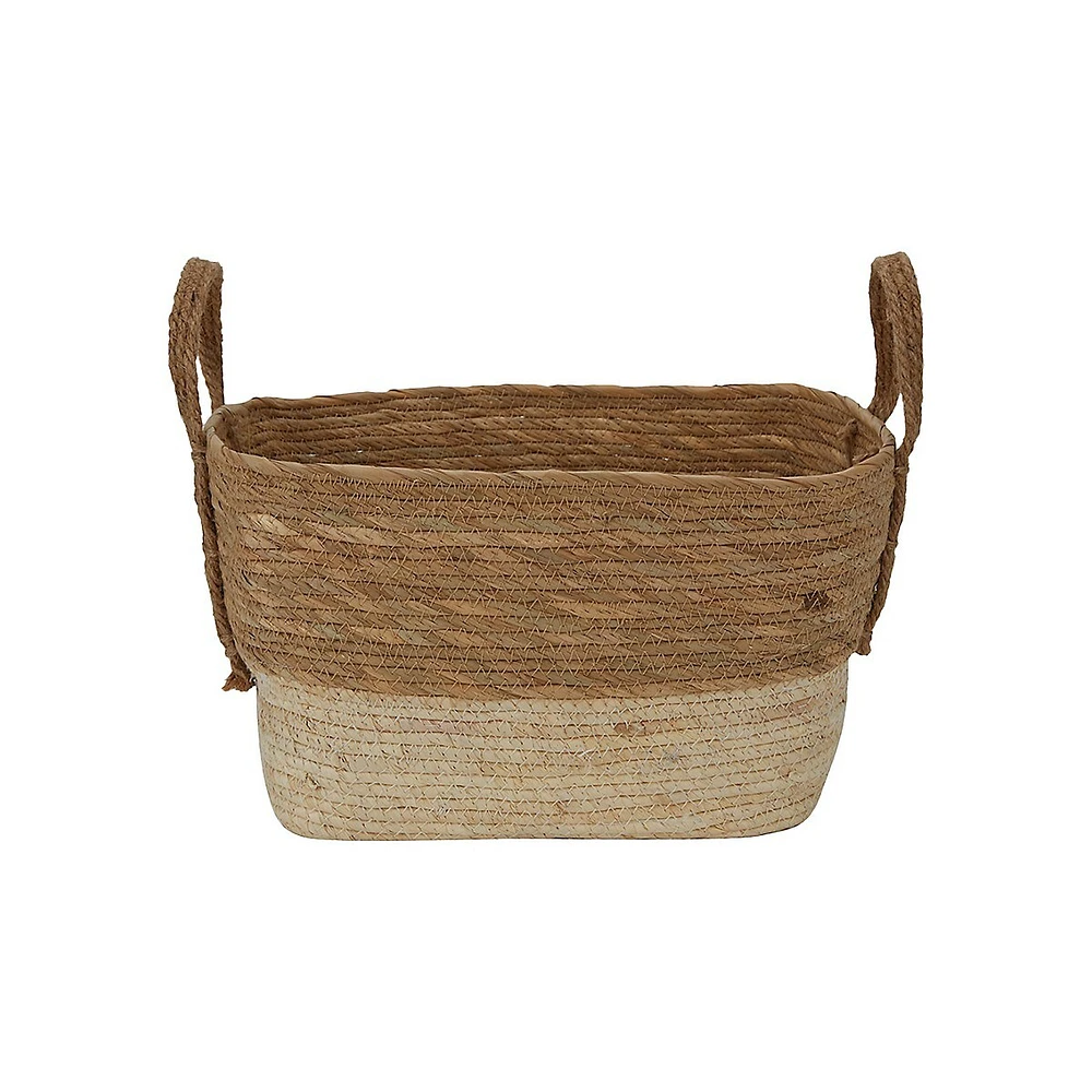 Two-Tone Rectangle Rope Basket With Handles