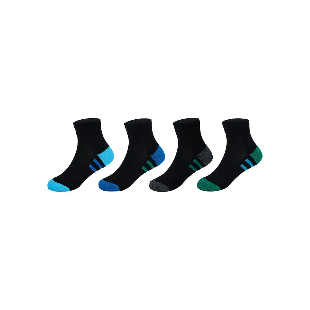 Kid's 4-Pair Sports Quarter Crew Socks