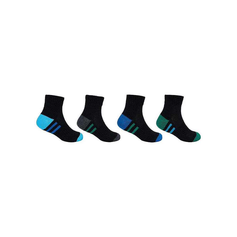 Kid's 4-Pair Sports Quarter Crew Socks