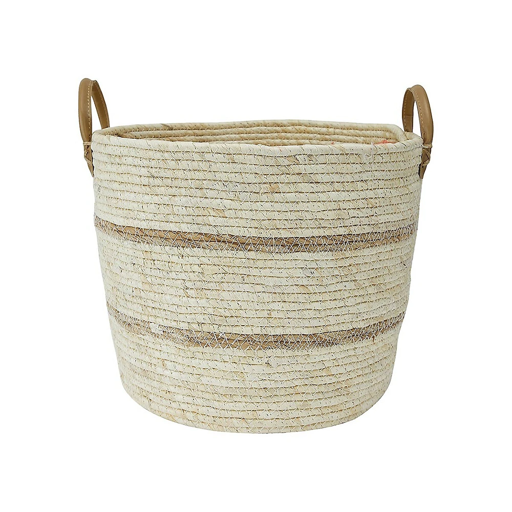 Striped Rattan Basket With Handles