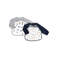 2-Piece Dog and Dot-Print Sleeved Baby Bibs