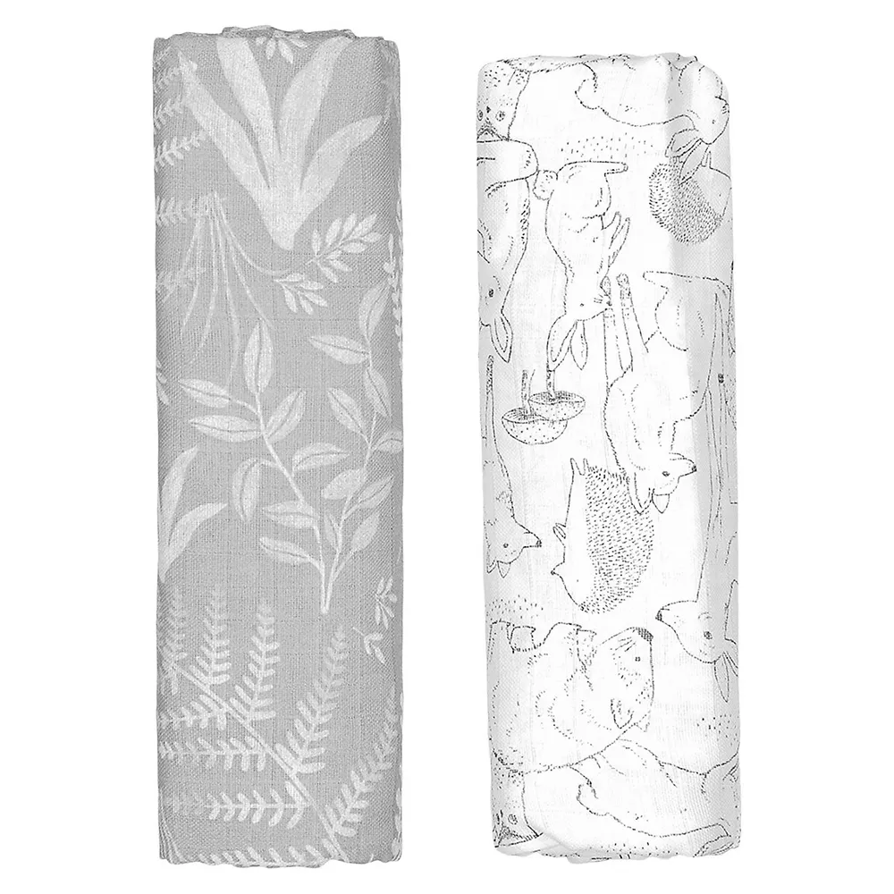 2-Pack Large Organic Cotton Woodlands-Print Baby Wraps