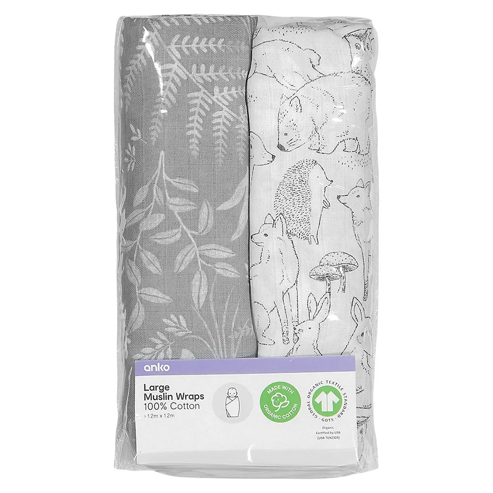 2-Pack Large Organic Cotton Woodlands-Print Baby Wraps