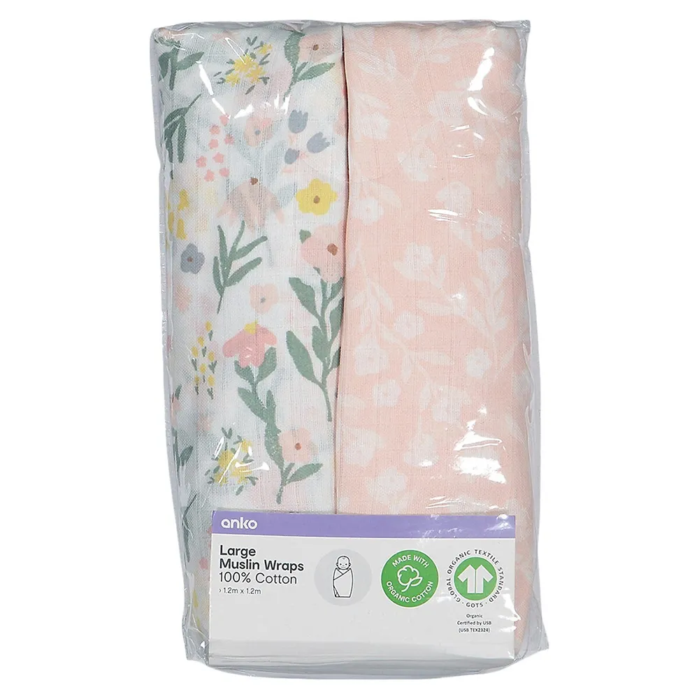 2-Pack Large Organic Cotton Floral-Print Baby Wraps