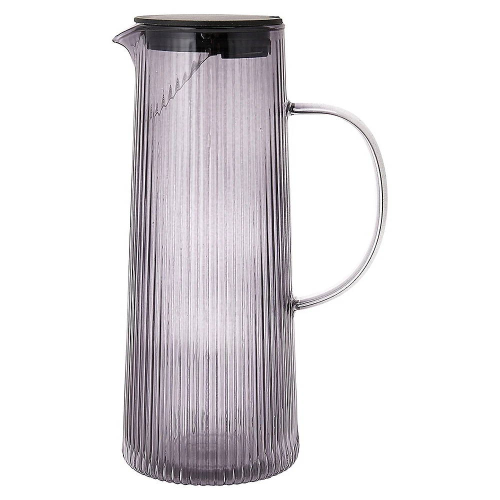 Ribbed Glass Jug With Strainer 1.2L