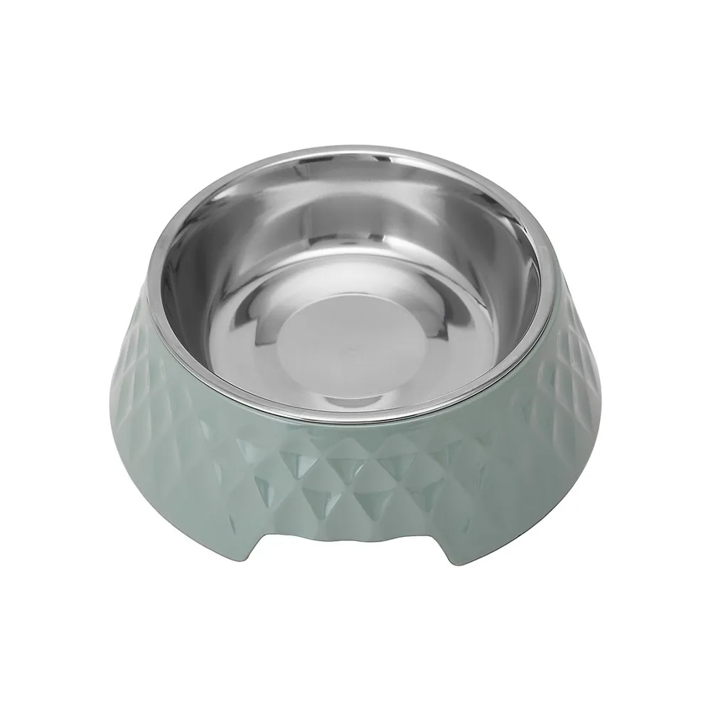 Textured Melamine, Stainless Steel And Rubber-Base Dog Bowl