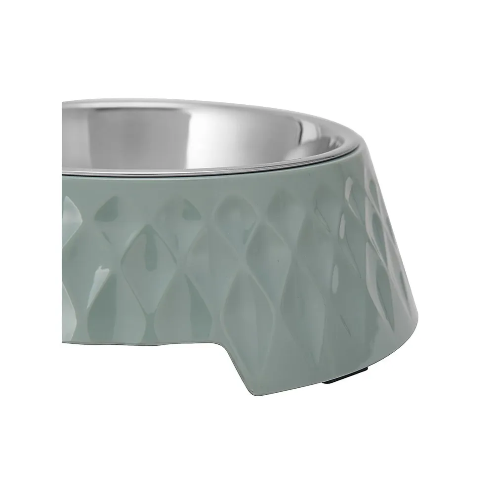 Textured Melamine, Stainless Steel And Rubber-Base Dog Bowl